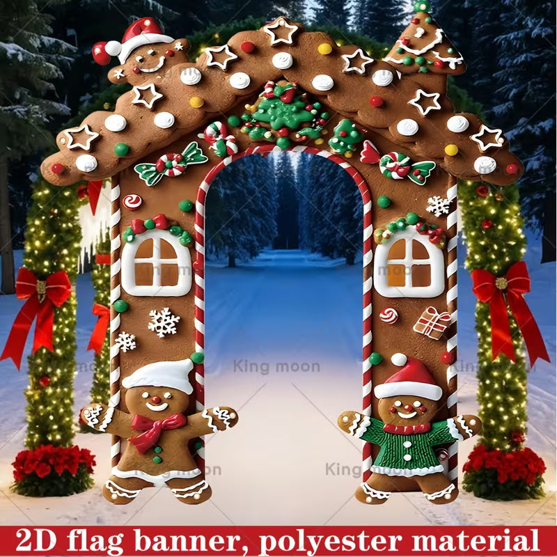 2D Flat Gingerbread House Banner – 70.8"x78.7" for Christmas Party & Holiday Decor