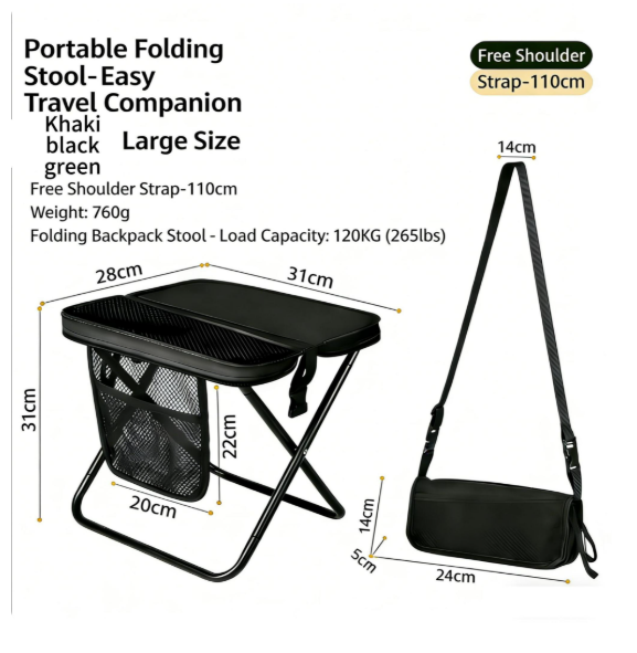 Portable Outdoor Folding Stool – Handbag/Backpack-Style, Compact & Lightweight, Includes Hex Tool for Easy Assembly – Ideal for Camping, Travel & Work