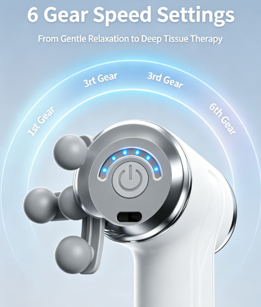 Fascia Massage Gun with 9 Interchangeable Heads - Deep Tissue Percussion Massager for Shoulder, Back and Body Relaxation