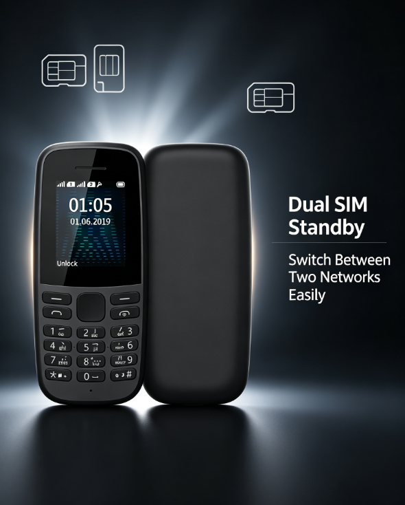 105 Senior Cell Phone – GSM Unlocked, Big Button, Dual SIM, SOS Key, FM Radio & Flashlight for Elderly