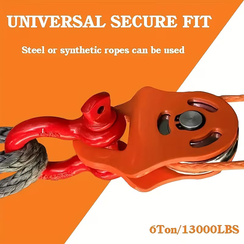 Red 6-Ton Winch Pulley Block – Heavy-Duty Front-Mounted for Trucks, ATVs, UTVs & Recovery