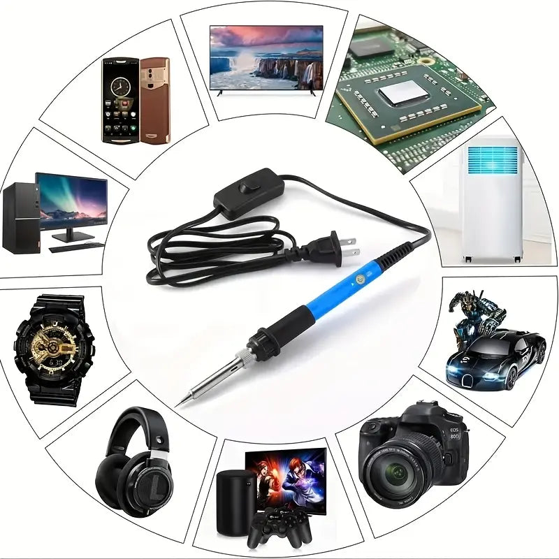 Adjustable Temperature Electric Soldering Iron Set – 110V 60W, 200–450°C, Includes 5 Tips, Stand & Cleaning Sponge