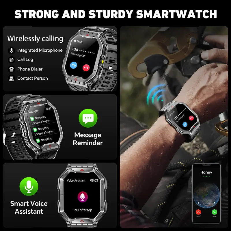 Smart Watch for Men – 2.1" Ultra Large HD AMOLED Display, Make/Answer Calls, Military-Grade, Waterproof, Voice Assistant, Compatible with Android & iOS, Fitness Tracker