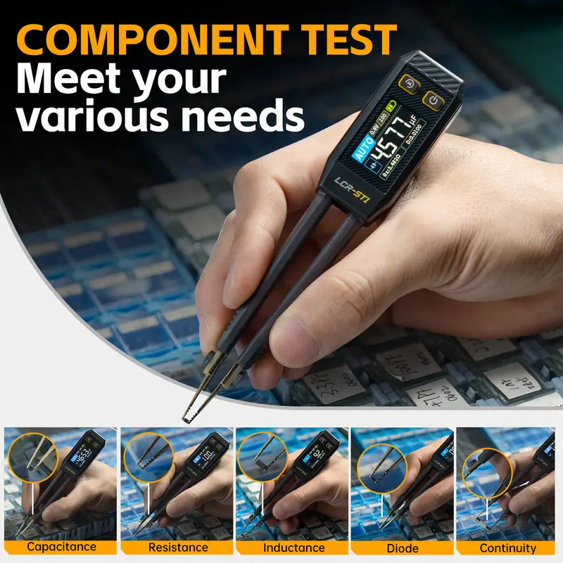 Smart Digital Tweezer Tester – Measures Resistance, Capacitance, Inductance & Diode, 3 Test Frequencies, 2 Test Voltages, Portable Multifunctional Instrument