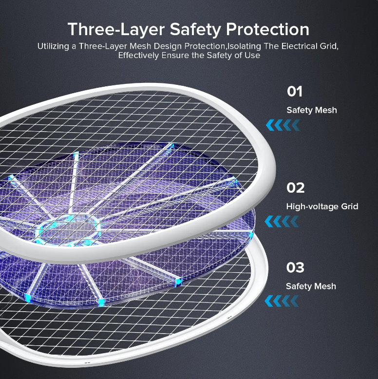 Rechargeable LED Bug Zapper, Indoor & Outdoor Electric Mosquito Swatter with Large Mesh, LED Display, Safe for Home Use
