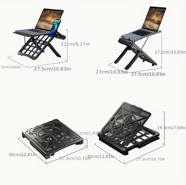 Adjustable Laptop Stand for 17.3-Inch Laptops – Portable Desktop Riser with Dedicated Phone Holder