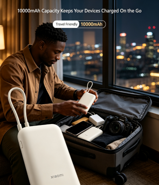 10000mAh Power Bank with Built-in Cable - 22.5W Two-Way Fast Charging, Compact Pocket Size