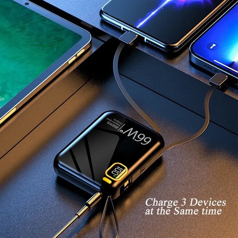 66W Super Fast Charging 10000mAh Power Bank - Portable Charger with Built-in Cable and PD3.0 Technology