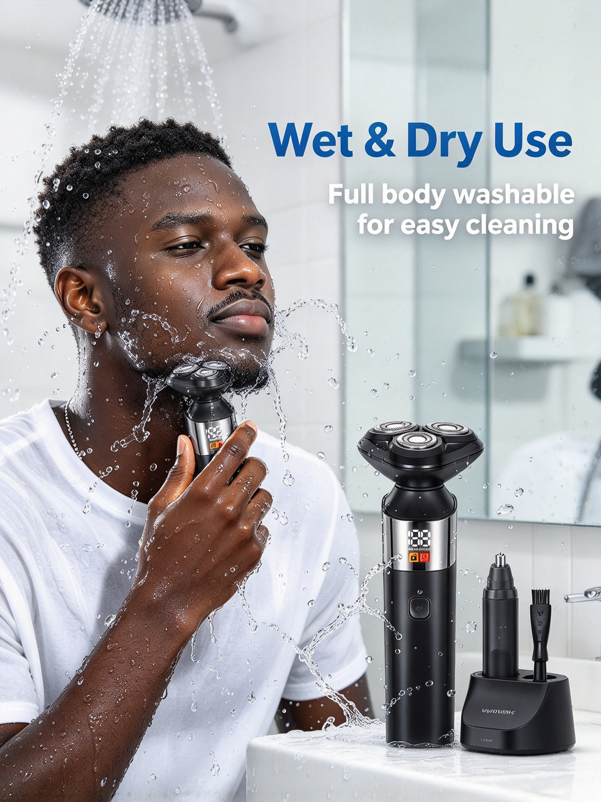 3-in-1 Electric Shaver Set for Men - Nose Trimmer, Beard Trimmer with Smart Digital Display and Fully Washable Body