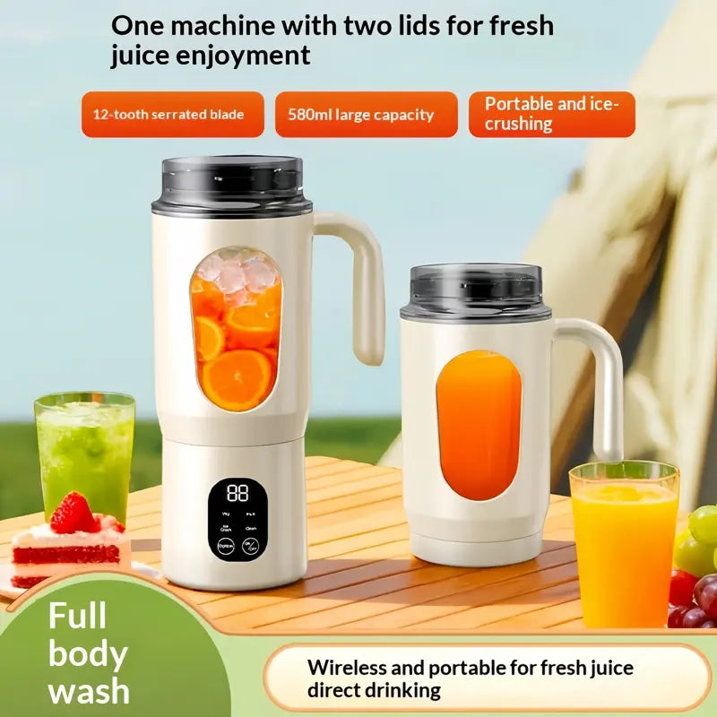 580ML Portable Juicer with LED Display - USB Rechargeable, 22000 RPM, Self-Cleaning for Smoothies and Ice Crushing