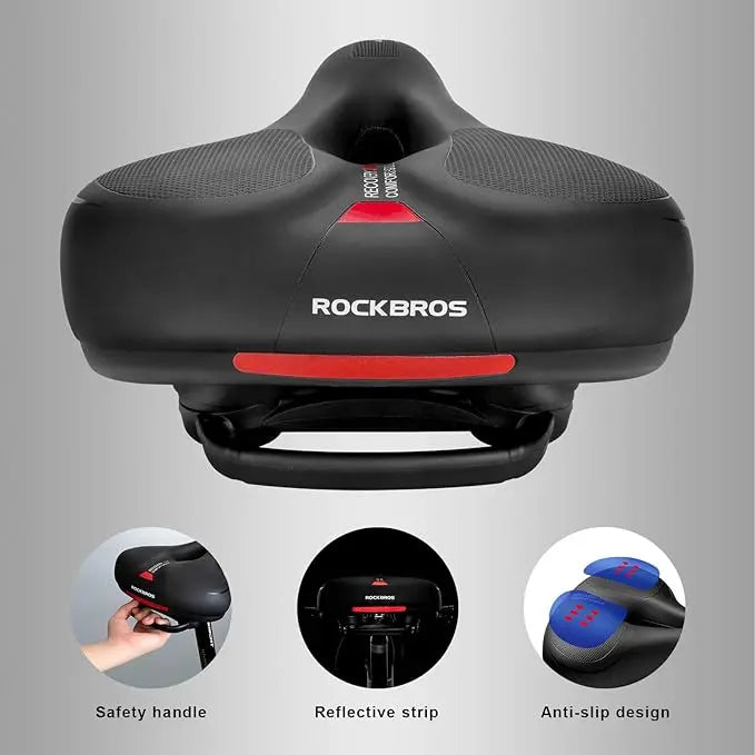 ROCKBROS Comfort Bike Seat - Wide Soft Saddle with Dual Shock Absorbing and Reflective Strip for Men and Women