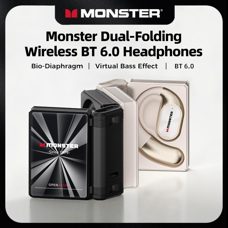 Black Monster Earbuds - Bluetooth with Dual-Fold Design, Noise Isolation - 145H Playtime Wireless Earbuds Bluetooth 6.0, IPX5 Waterproof & Sweatproof Wireless Earbuds, Ideal Traveling Gadgets & Electronic Gifts for Men and Women