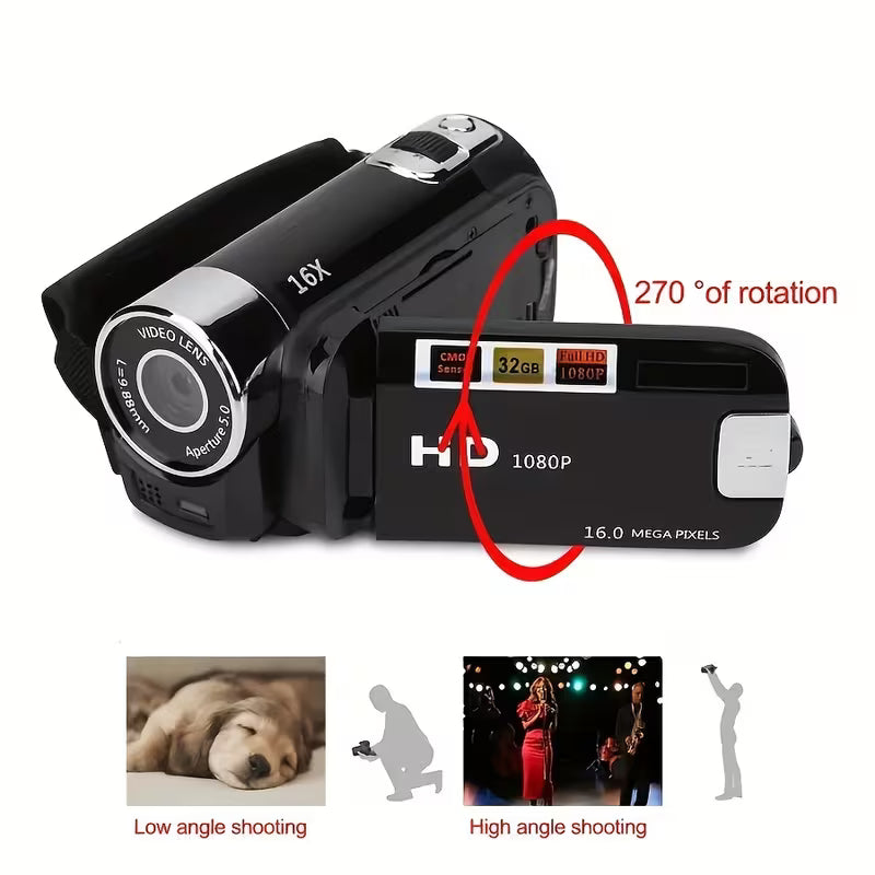Latest 270° LED Flip Screen Digital Camera, 16x Zoom, 1080P Full HD, 2.7" Display, HD Wide Angle Lens for Outdoor Shooting