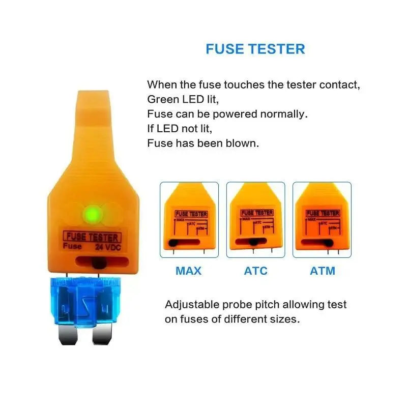 24V DC Car Fuse Tester & Puller – Test, Find & Remove Blown ATO/ATC/ATM Blade & Glass Tube Fuses, Essential Fuse Box Tool