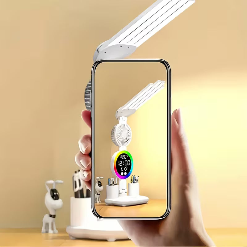 Smart Touch Dual Head Desk Lamp with USB - RGB Color Changing, Dimmable Brightness, Built-in Fan and Night Light