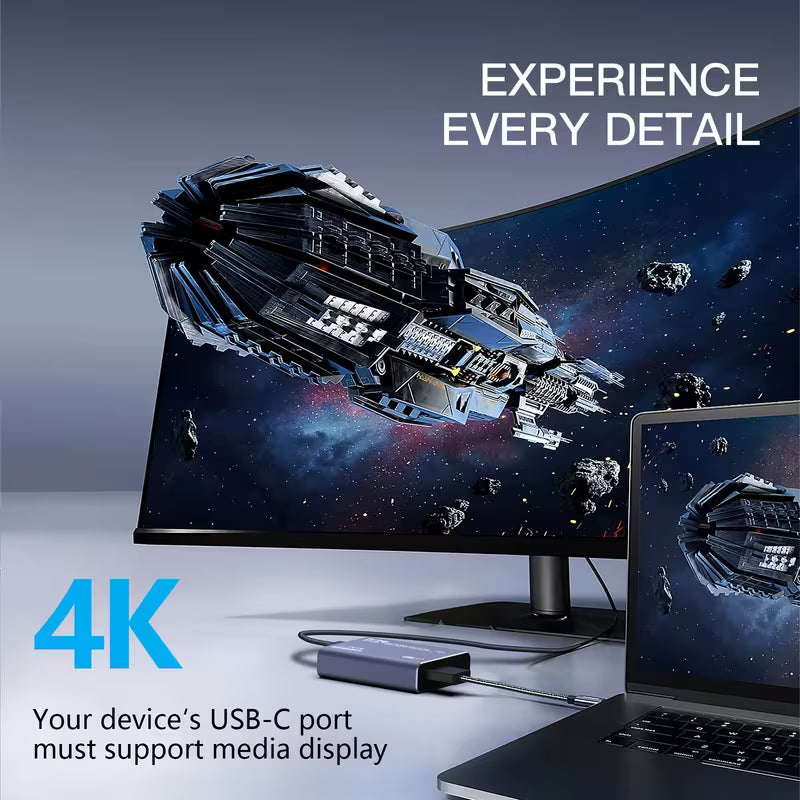 Aluminum Alloy Capture Card – 4K HDMI Loop Output, 1080P 60FPS with Mic for Gaming & Live Streaming
