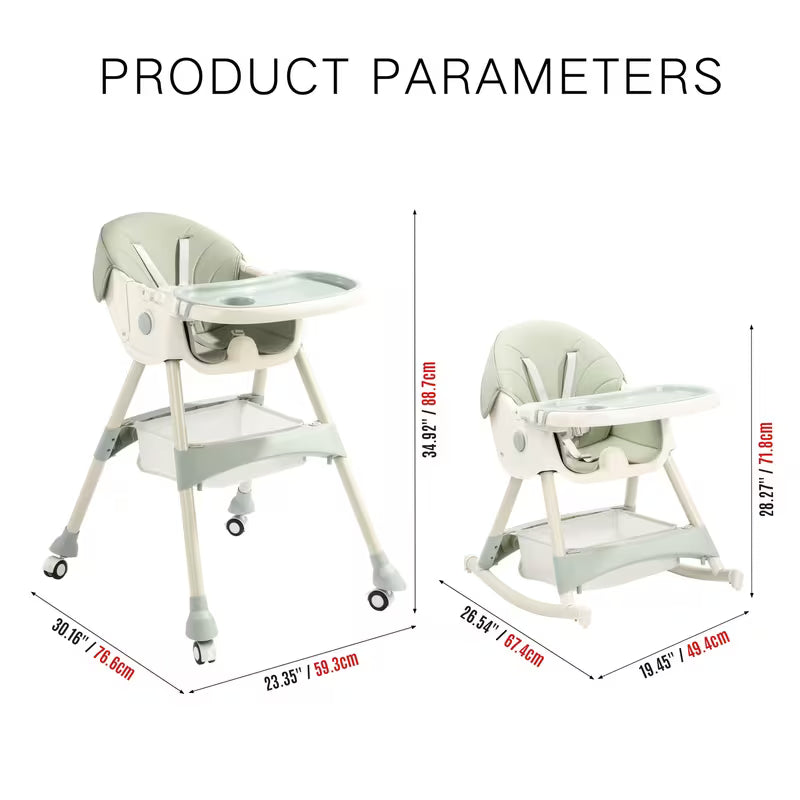 Adjustable Children's Dining Chair – Multifunctional, Portable, PU Leather, Blue/White, 5-Point Belt & Tray