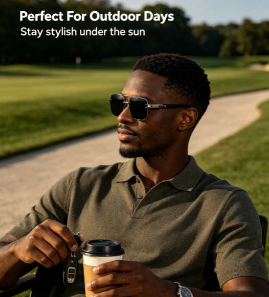 Trendy Polarized Sunglasses - Large Double-Bridge Metal Frame for Driving, Fishing and Sun Protection