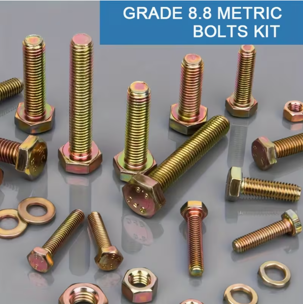 907pcs of 8.8 Grade Metric Bolt Kit, M4 M5 M6 M8 Heavy-Duty Hexagonal Bolt And Nut Washer Kit, Plated Yellow, Length 12-30Mm