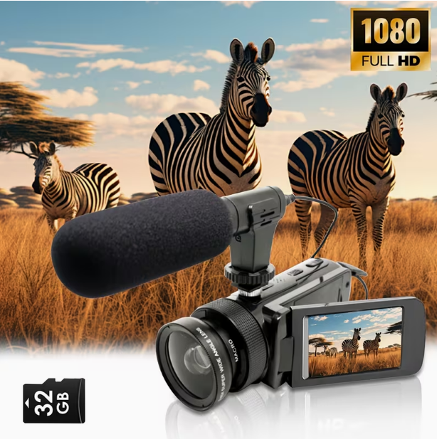 HD 1080P Digital Video Camera with External Microphone – 16MP Video & Photo Recording, Ideal for Family Gatherings, Travel & Everyday Memories