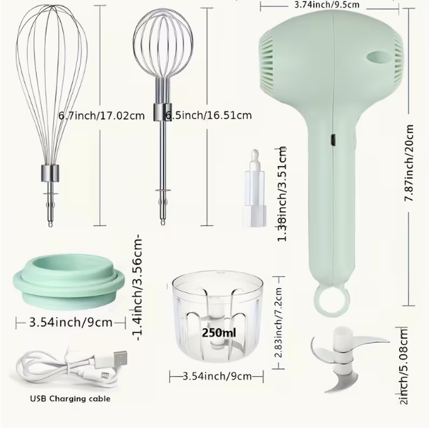 2-in-1 Multifunctional Electric Meat Grinder & Egg Beater Set – Rechargeable Portable Handheld Mixer with Multiple Attachments for Cake, Cream & Baking
