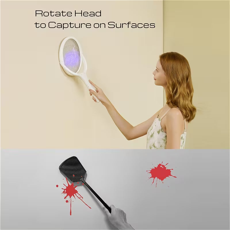 6-in-1 Electric Mosquito Swatter – Telescopic, 90° Rotating Grid, USB Rechargeable, UV Attraction