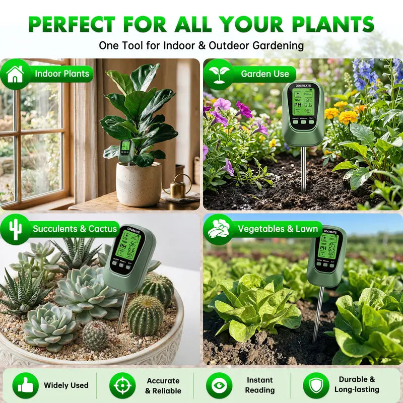 4-in-1 Soil Moisture-PH Tester - Sunlight & Temperature Monitor, No-Setup Easy-to-Use Garden Soil Test Kit for Indoor Plants, Supports Consistent Care, Prevents Growth Issues