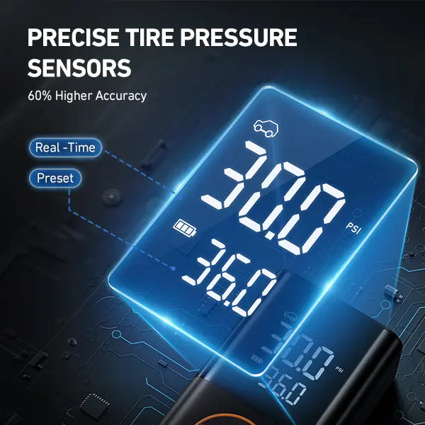 Portable Tire Inflator Air Compressor - Digital Dual Display, 150 PSI, LED Light for Cars, Motorcycles, Bikes and Balls