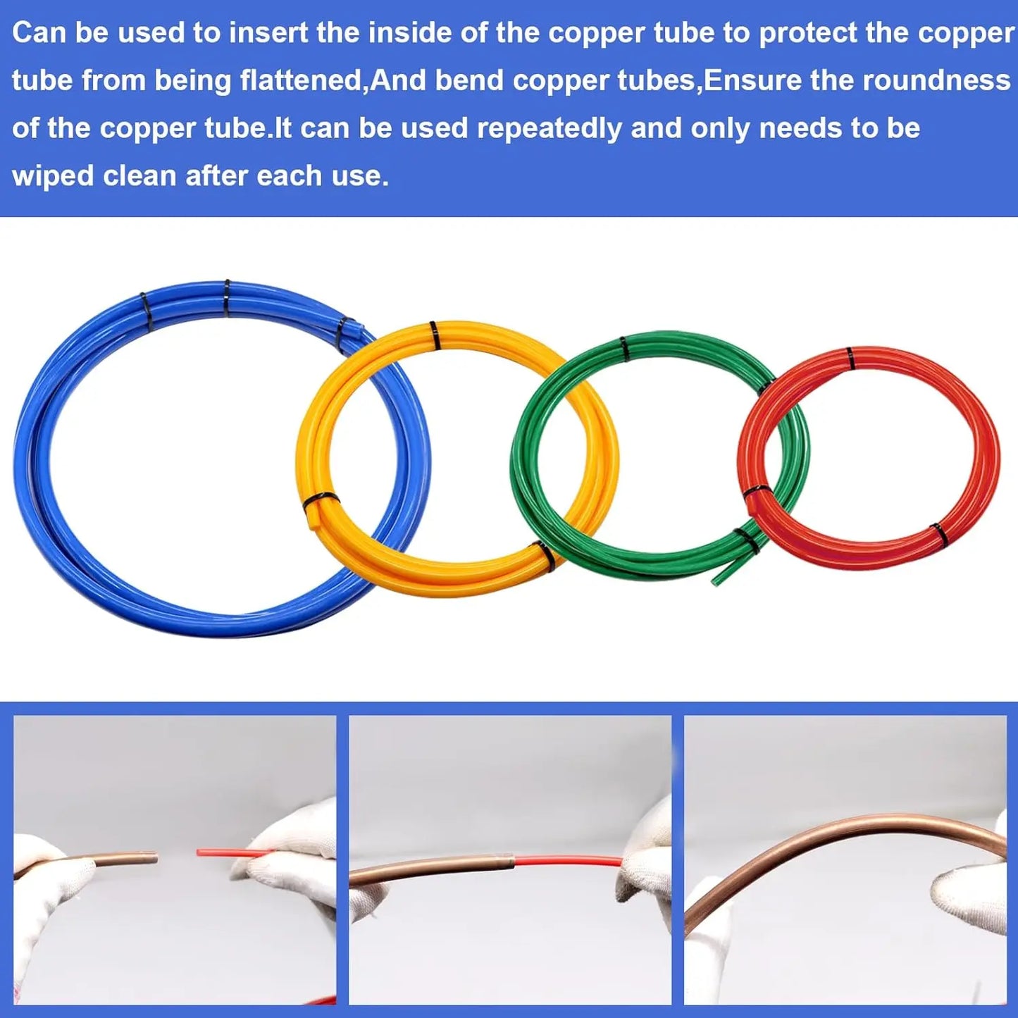 4-Piece Air Conditioning Copper Tube Bender Kit - 4M Extension, 1/4" 1/2" 3/8" 5/8" with Built-in Bending Strip