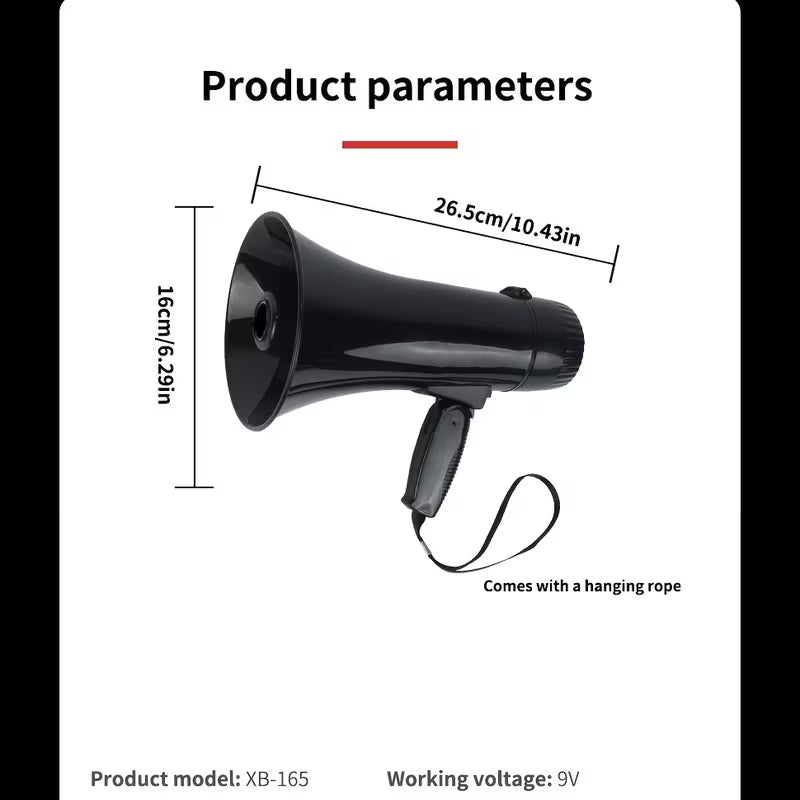 Portable Megaphone – Siren/Alarm Modes, 240s Recording, USB, Detachable Mic & Strap