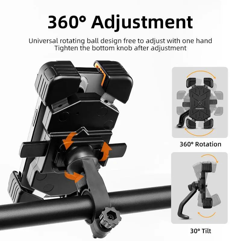 ROCKBROS Bike Phone Holder Mount - Quick Release Handlebar Clamp for 4.5''-7.1'' Phones, 360° Rotatable