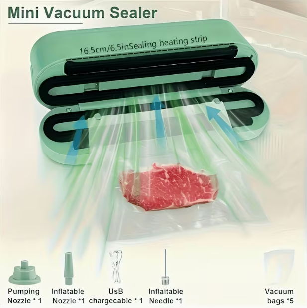 Multifunctional Automatic Food Sealer – Portable Wireless Vacuum Sealer with Snack Sealing, Supports Vacuum, Sealing, Rice, Moist & Dry Modes, External Suction & Inflation