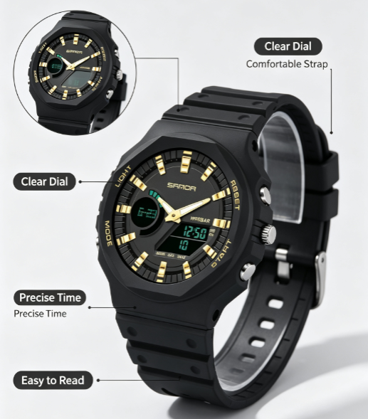 SANDA Casual Unisex Sports Digital Quartz Watch - Water Resistant, Fashion Luxury Wristwatch
