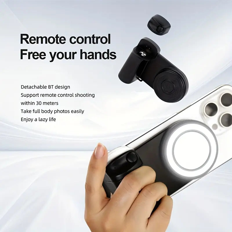 Magnetic Remote Camera Handle – LED Light, 360° Rotation, Tripod-Ready, for Smartphones & DSLR Selfies, Vlogging & Live Streaming