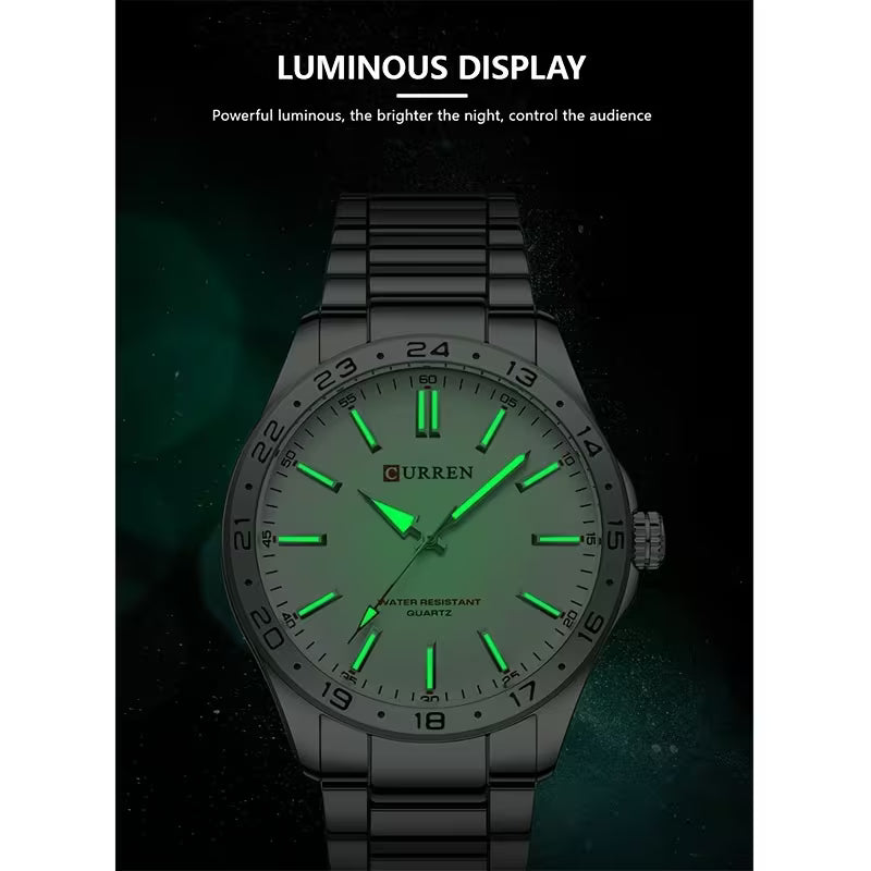 CURREN Men's Luxury Quartz Watch - Luminous Hands, Stainless Steel Strap for Business, Outdoor and Party Wear
