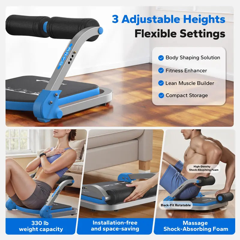 Sit-Up Ab Crunch Machine - 3-Level Adjustable Core Trainer, Compact Abdominal Workout System for Home Gym