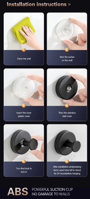 4 PCS Black Suction Cup Hooks, Waterproof Reusable Suction Hooks for Kitchen, Bathroom, Shower – Towel, Loofah, Robe Hanging
