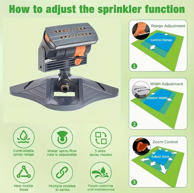 Garden Sprinkler with 16 Nozzles – 180° Rotatable Adjustable Head, Automatic Irrigation System, Wide Coverage, Easy Setup, No Electricity Required, for Lawn & Garden Watering