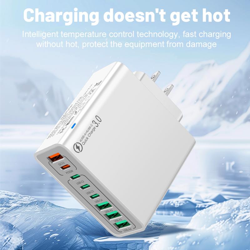 8 in 1 Waterproof Ports USB Fast Charger, Multi-Port Charging Station for Multiple Devices - High-Speed Hub w/Outlet Plug, Portable Wall Adapter for Travel/Home/Office