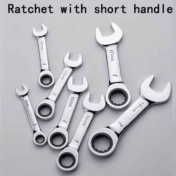 8-Piece Ratchet Wrench Set – Short Handle, Metric, Chrome Vanadium Steel, 72-Tooth, Sizes 8/10/12/13/14/15/17/19mm, with Storage Case