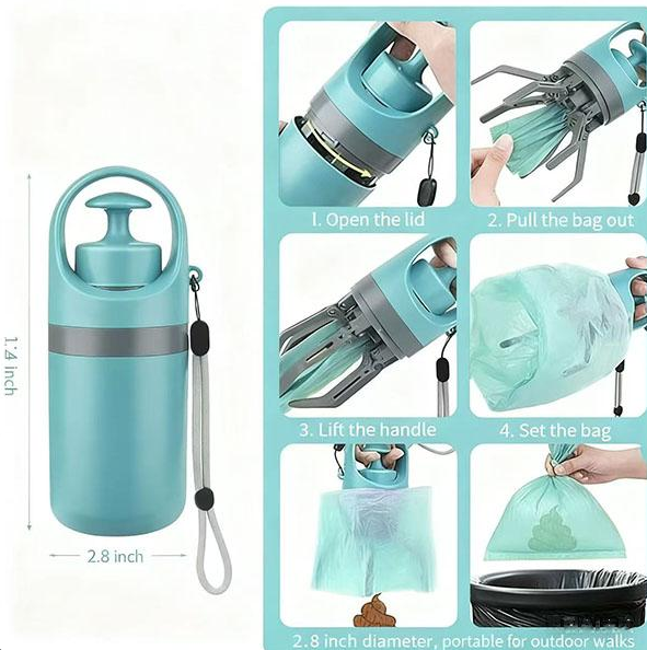 Portable Dog Poop Scooper with Built-in Waste Bag Dispenser, Outdoor Pet Gear for Easy Use