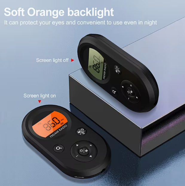 Portable AM/FM Pocket Radio – Rechargeable, Long Battery Life, Stereo Headphones, Backlit Display with Timer, for Hiking, Walking & Jogging