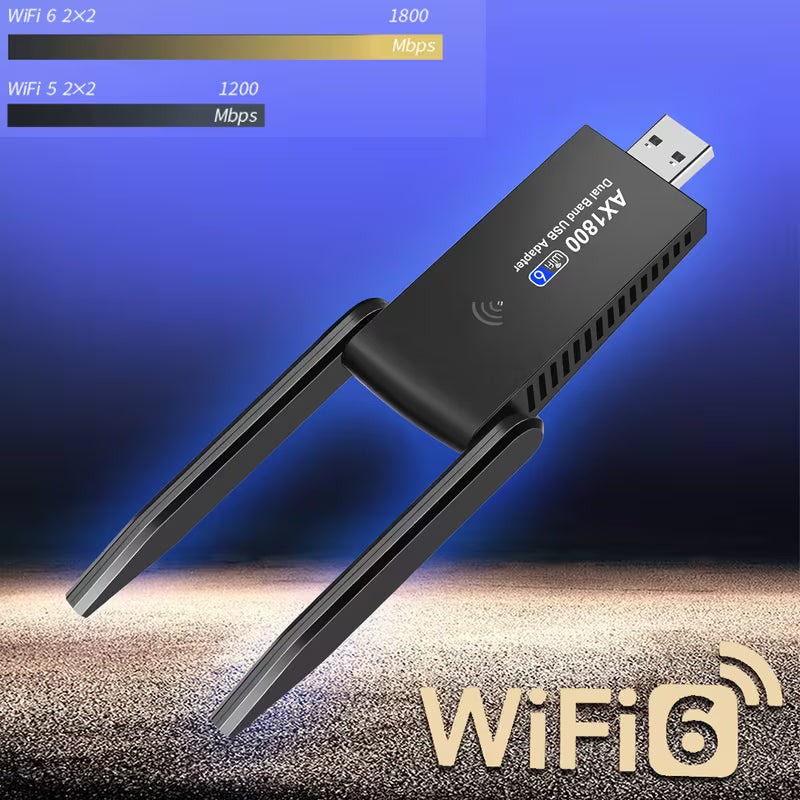 WiFi6 USB Adapter – 1800Mbps Dual-Band, 5.8G/2.4G, Plug-and-Play for Desktop & Laptop (Windows 10/11)