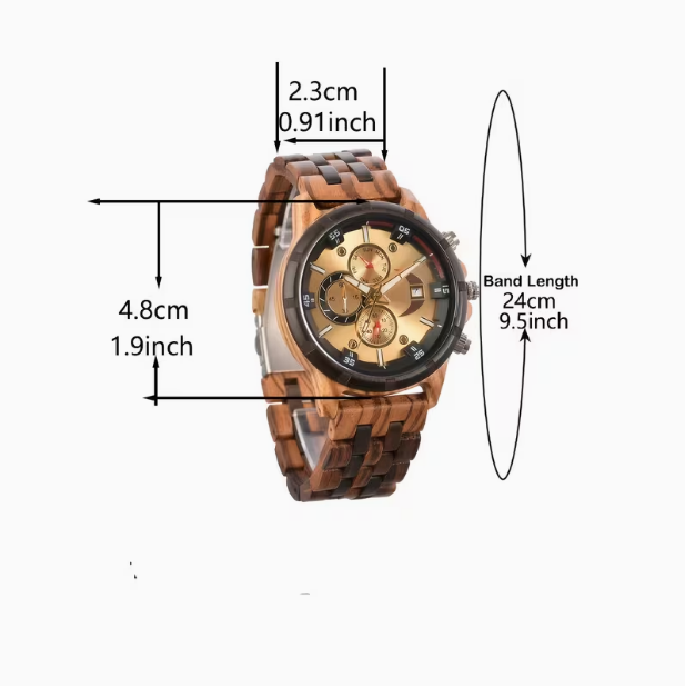 Men's Multifunctional Wooden Quartz Watch – Week, Calendar & Timer Display, Fashion Casual Design