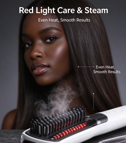 Multifunctional Spray Hair Straightener Brush - 2-in-1 Straighten and Curl with Steam Mist for Frizzy Hair