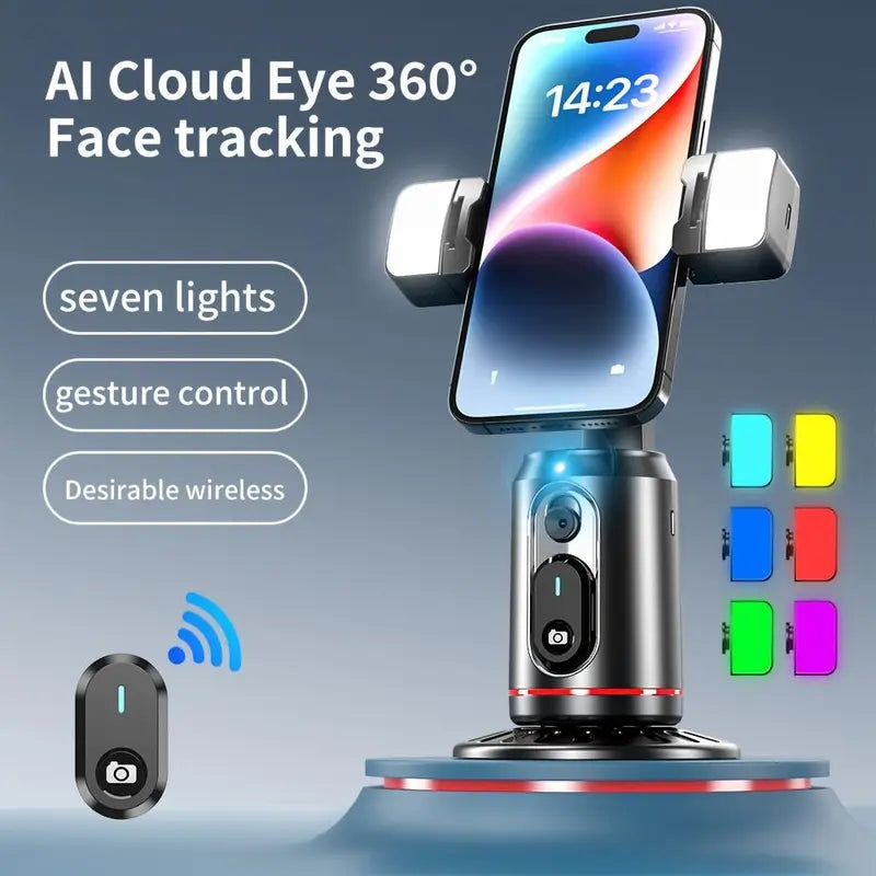 360° Rotatable Selfie Stick – AI Face Tracking, Rechargeable, 2 Fill Lights, Desktop Phone Holder for Live Streaming, Photography & Vlogging, Tripod Stabilizer