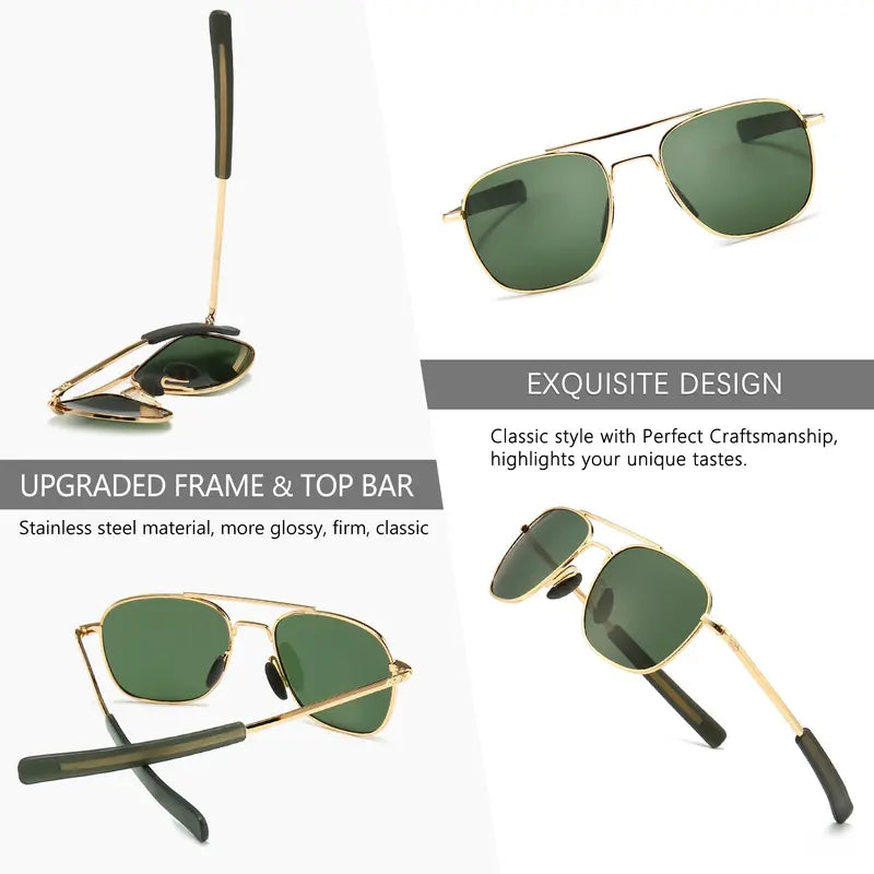 SUNGAIT Men's Military Polarized Aviator Sunglasses - UV400 Protection HD Lens, Bayonet Temples for Outdoor Activities