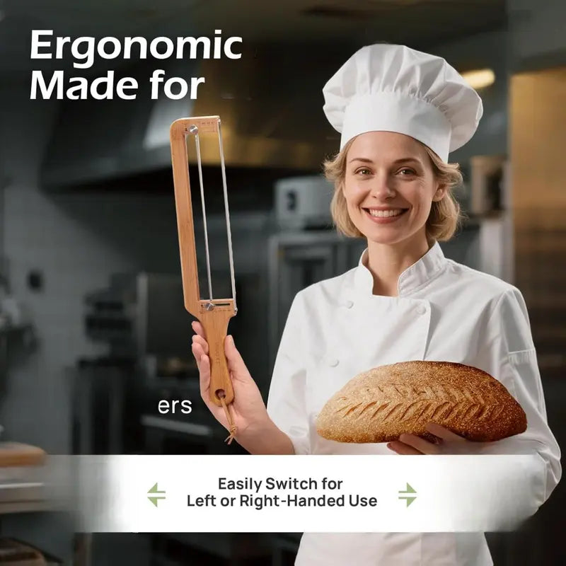Adjustable Bread Cutter with Scale – Smooth Serrated Steel Blade, Bamboo Handle, Multi-Functional Kitchen Cutting Utensil & Gadget