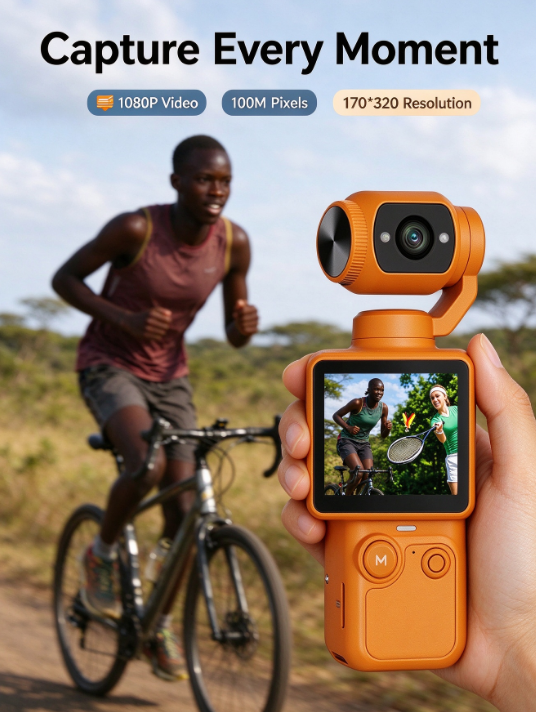 Handheld Vlog Camera – 180° Rotating Lens, Flip Screen, Auto Focus & Stabilization (SD Card Not Included)