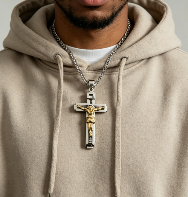 Cash on Delivery – Men's Minimalist Faith Cross Necklace – Stainless Steel with Inscriptions, Durable Fashion Accessory for Daily Wear, Gift for Men – Halo Accessories